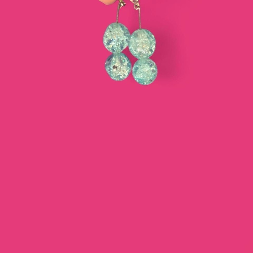 Blue glass bead earrings with silver tone hooks #festivalvibes